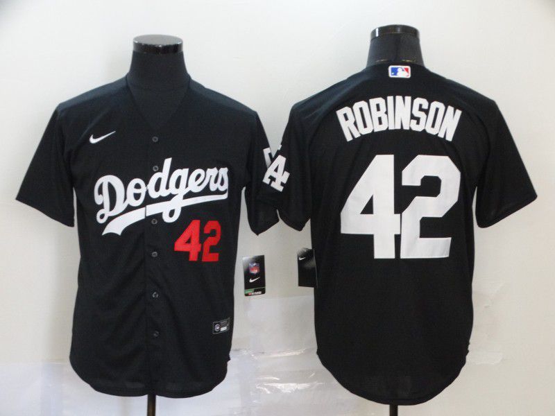 Men Los Angeles Dodgers #42 Robinson Black Nike Game MLB Jerseys